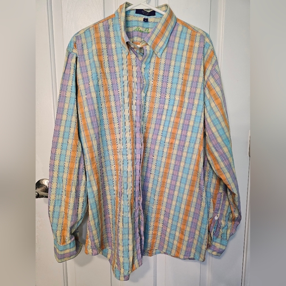 Alan Flusser Pastel Plaid Men's Shirt Men's Size XL - Picture 2 of 11